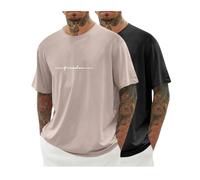 2er Pack T-Shirts für Herren Oversized Sommer Tshirt Los Loose Fit T Shirt Lang Tops Männer Casual Mode Motiv Bekleidung Junge Basic Tee Shirts Vintage Streetwear Baumwolle Sportshirt S - 5XL