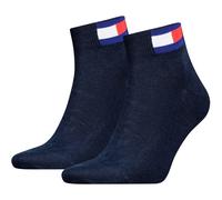 Kurzsocken TOMMY HILFIGER "TH UNI TJ QUARTER 2P FLAG", Herren, Gr. 39-42, blau (schwarz navy), Baumwollmischung, Socken, Verstärkte Ferse und Spitze für zusätzliche Strapazierfähigkeit (55635129-39) s