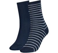 Socken TOMMY HILFIGER "TH WOMEN SOCK 2P SMALL STRIPE", Damen, Gr. 39-42, blau (midnight blau), Baumwollmischung, gestreift, uni, normal, Socken Socken, mit schmalem Rippenbündchen, meliert, gestreift