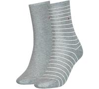 TOMMY HILFIGER Damensocken Doppelpack Uni/Ringel grau Größe 39-42