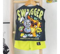2er Set Baby Cartoon Tier Muster Strick Pullover Top und Shorts, Limettengrün, Sommer, Street Life Lässig Grafik Street Fashion, City Break, Weich Spo
