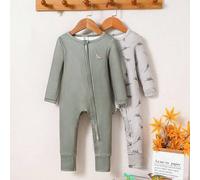 2er Set Baby Jungen Cartoon Muster Einfarbig Rundhals Langarm Herbst/Winter Jumpsuit "Snug Fit" Schlafanzug