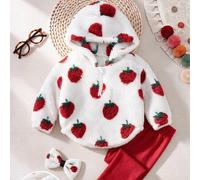 2er Set Baby Mädchen Lässig Alltag Bequem Muster Plüsch Kapuzen-Pullover Herbst Winter Sweatshirt Elastischer Strick Slim Fit Leggings Sweatshirt Set