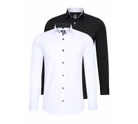 Langarmhemd RUSTY NEAL, Herren, Gr. XXL, EURO-Größen, schwarz-weiß (weiß, schwarz), 60% Baumwolle, 37% Polyester, 3% Elasthan, unifarben, Hemden, im Slim-Fit geschnitten (44432418-XXL) weiß, schwarz