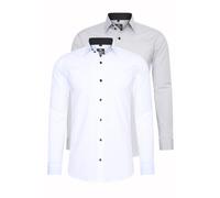 Langarmhemd RUSTY NEAL, Herren, Gr. XL, EURO-Größen, grau (weiß, grau), 60% Baumwolle, 37% Polyester, 3% Elasthan, unifarben, Hemden, im Slim-Fit geschnitten (56352469-XL) weiß, grau