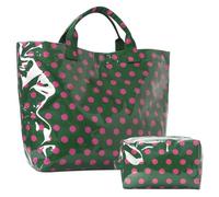 2er-Set Damen-Handtaschen aus PVC mit Punktmuster, wasserabweisend, vielseitige Tragetaschen, leichte Clutch fürs everyday, Shopping, Dating (Tiefgrün-Rosa)