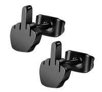 2er-Set Edelstahl-Ohrstecker Mittelfinger Stretch-Ohrringe Silber Gold Schwarz Punk Biker Damen Herren Edelstahl