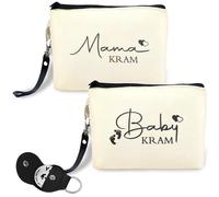 2er Set Geschenke für werdende Mutter, Leinen-Kosmetiktaschen mit Reißverschluss, Baby Shower Organizer mit Entscheidungs-Münze, Beige, Schwangerschaft (White)