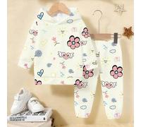 2er/Set Herbst Winter Cartoon Engel Flügel Blumen Herz Grafik Hoodie Sweatshirt Jogginghose Kleine Mädchen Trainingsanzug Sommer Schule Schulanfang