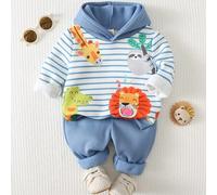2er Set Kinder Baby Jungen Lässig Alltag Bequem Tierprint Kontrastfarbe Pullover Sweatshirt Einfarbig Lange Herbst Winter Hose Strick Sweatshirt Set