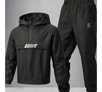 2er Set Kinder Tween Jungen Lässig Sport Grafik Kapuzenjacke & Hose in Dunkelgrau, geeignet für Herbst/Winter, Familientreffen, Schulanfang, Sport, Sp