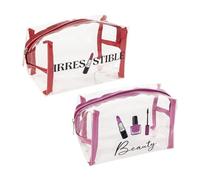 2er-Set Kulturbeutel aus Kunststoff, transparent, wasserdicht, für Make-up und Kosmetik, Rot und Rosa, 19 cm, rot, 19x6x9 cm