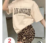 2er Set Los Angeles Grafik Loose T-Shirt mit Radfahrer Shorts, weich & bequem, geeignet für Campus, Büro, Picknick, Reisen und andere Anlässe