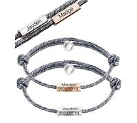 2er Set Magnetische Paar Armbänder Schnur | Partnerarmbänder mit Gravur Name Buchstabe | Armband Verbunde Paare Herz Magnet Anziehung Edelstahl Freundschaftsarmband Geschenk für Frauen Männer Gift