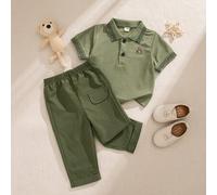 2er/Set Neugeborenes Baby Jungen 0-3J Militärgrün Kurzarm Polohemd & Lässige Militärgrüne Hose Outfit, geeignet für Ausflüge, Lässig, Schule und ander