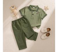 2er/Set Neugeborenes Baby Jungen 0-3J Militärgrünes Kurzarm Polohemd & Lässige Militärgrüne Hose Outfit, geeignet für Ausflüge, Lässig, Schule und and