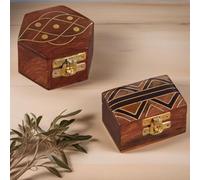 2er Set Orientalische Aufbewahrungsbox mit Deckel Dajat Delya | Orientalischer Schmuckkästchen für Mädchen und Damen zur Schmuckaufbewahrung | Marokkanische kleine Schatulle Box aus Holz