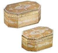 2er-Set orientalische Holzschatullen Hajdar Motiv 1, Mangoholz, 20 cm | Zwei handgeschnitzte Schatullen aus massivem Mangoholz bieten in unterschiedlichen Größen dekorativen Stauraum für Schmuck.