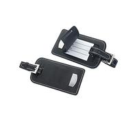 2er Set Schwarzer Kofferanhänger aus Bonded Leder (Lederfaserstoff) mit Metallplättchen - verdecktem Adressfeld und Ziernaht