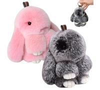 2pcs Bunny Keychain 6in pelziger Kaninchenschlüsselkette Künstlicher Hanging Plüschschlüsselketten dekorativer flauschiger Schlüsselbund für Rucksack, Autoschlüssel, Handtasche und mehr, Style 1