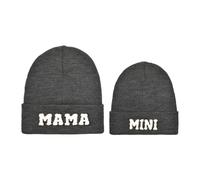 2PCS Eltern-Kind-Mütze Mama und Mini Hüte Mutter Tochter/Sohn Passende Mütze Winter Warme Strickmütze Beanie Cap, Dark Gery, Einheitsgröße