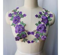 2PCS Rote Rose Blau Lila 3D Blumen Gestickte Kleid Applikationen Spitze Stoff Kragen Nähen Patches Für Hochzeit Dekoration DIY