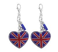 2Pcs Strass- Union Union Jack Keychain Heart UK Flagge Keychain Britische Flagge Keyring- Handtasche Handtasche Charm Souvenir Queen Elizabeth II Jubile 2022 Party Gunst