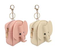 2stk Mini Rucksack Schlüsselanhänger, Elefanten-Mini-Rucksack Münzbörse PU-Leder Kleine Kosmetiktaschen Damen Reißverschlusstasche Schlüsselanhänger-Organizer Münzen Lippenstift (Pink, Beige)