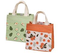 2Stk Stofftaschen mit Griffen, Klein mit Griffen, Einkaufstasche Baumwolltasche Tragetaschen, Wiederverwendbare für Schule, Büro, Reise, Urlaub, Camping (Grün+Orange, 22x22 cm)