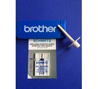 2ter Garnstift/Garnrollenstift Universal zum Aufstecken auf den Spuler für Brother Nähmaschinen + Original Schmetz Zwillingsnadel Flachkolben Universal 130/705 H-ZWI 4,0/75er