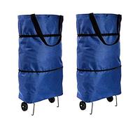 2X 2in1 Einkaufstasche und Einkaufsroller Blau Klappbar Einkaufstrolley Shopping Trolley Tragetasche Einkaufswagen