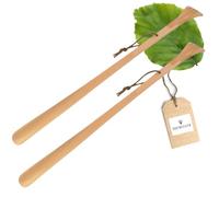 2X HOFMEISTER® Schuhlöffel lang Holz mit Rückenkratzer - 2-in-1 Schuhanzieher aus geölter Buche, Kratzhand für den Rücken, Lederband zum Aufhängen - Handarbeit, 58,5 cm