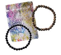 2x Kugel ARMBAND - 6mm SHUNGIT Schungit + RAUCHQUARZ - Edelstein Schmuck für SCHUTZ & SELBSTBEWUSSTSEIN & SELBSTVERTRAUEN. Rauchentwöhnung (Nichtraucher Stein). Mit TÄSCHCHEN. 95040-6