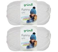 2x100 Gramm Gründl Funny Uni Chenillegarn inkl. Anleitung für Funny Bunny (01 Weiss)