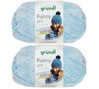 2x100 Gramm Gründl Funny Uni Chenillegarn inkl. Anleitung für Funny Bunny (03 Pastellblau)
