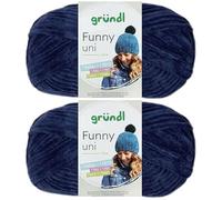 2x100 Gramm Gründl Funny Uni Chenillegarn inkl. Anleitung für Funny Bunny (25 Navy)