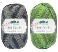 2x100 Gramm Gründl Hot Socks Malcesine (Sockenwolle aus 75% Schurwolle, 25% Polyamid (superwash) (Graphit + Gras)