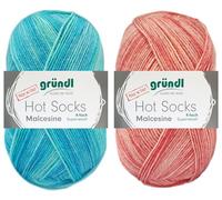 2x100 Gramm Gründl Hot Socks Malcesine (Sockenwolle aus 75% Schurwolle, 25% Polyamid (superwash) (Koralle + Pool)