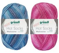 2x100 Gramm Gründl Hot Socks Malcesine (Sockenwolle aus 75% Schurwolle, 25% Polyamid (superwash) (Ocean + Fuchsia)
