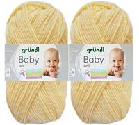 2x50 Gramm Gründl Baby Uni Wolle Set inkl. Anleitung für Baby Teddybär (02 Pastellgelb)