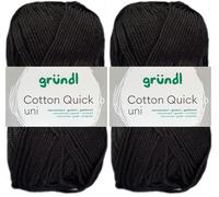 2x50 Gramm Gründl Cotton Quick Häkelgarn aus 100% Baumwolle 011 Schwarz