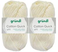 2x50 Gramm Gründl Cotton Quick Häkelgarn aus 100% Baumwolle 132 Wollweiß