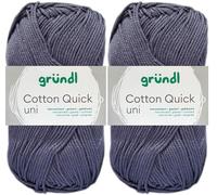 2x50 Gramm Gründl Cotton Quick Häkelgarn aus 100% Baumwolle 137 Graublau