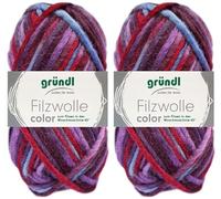 2x50 Gramm Gründl Filzwolle Color aus 100% reiner Schurwolle inkl. Anleitung für Topflappen (40 Fuchsia Flieder Hellblau Multicolor)