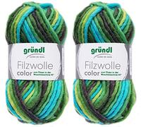 2x50 Gramm Gründl Filzwolle inkl. Anleitung für Topflappen (Color Farben, 41 Türkis Grün Blau)