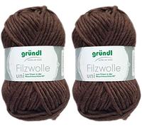 2x50 Gramm Gründl Filzwolle inkl. Anleitung für Topflappen (Uni Farben, 06 Schokobraun)