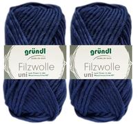 2x50 Gramm Gründl Filzwolle Uni aus 100% reiner Schurwolle inkl. Anleitung für Topflappen (16 Marine)