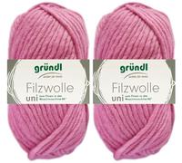 2x50 Gramm Gründl Filzwolle Uni aus 100% reiner Schurwolle inkl. Anleitung für Topflappen (18 Rosa)