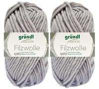 2x50 Gramm Gründl Filzwolle Uni aus 100% reiner Schurwolle inkl. Anleitung für Topflappen (50 Silbergrau)