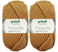 2x50 Gramm Gründl Filzwolle Uni aus 100% reiner Schurwolle inkl. Anleitung für Topflappen (55 Curry)